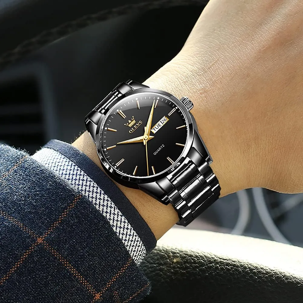 OLEVS Mens Gold Watches Analog Quartz Business Dress Watch Day Date Stainless Steel Classic Luxury Luminous Waterproof Casual Male Wrist Watches