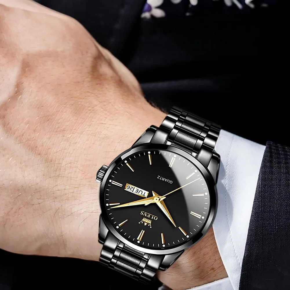 OLEVS Mens Gold Watches Analog Quartz Business Dress Watch Day Date Stainless Steel Classic Luxury Luminous Waterproof Casual Male Wrist Watches