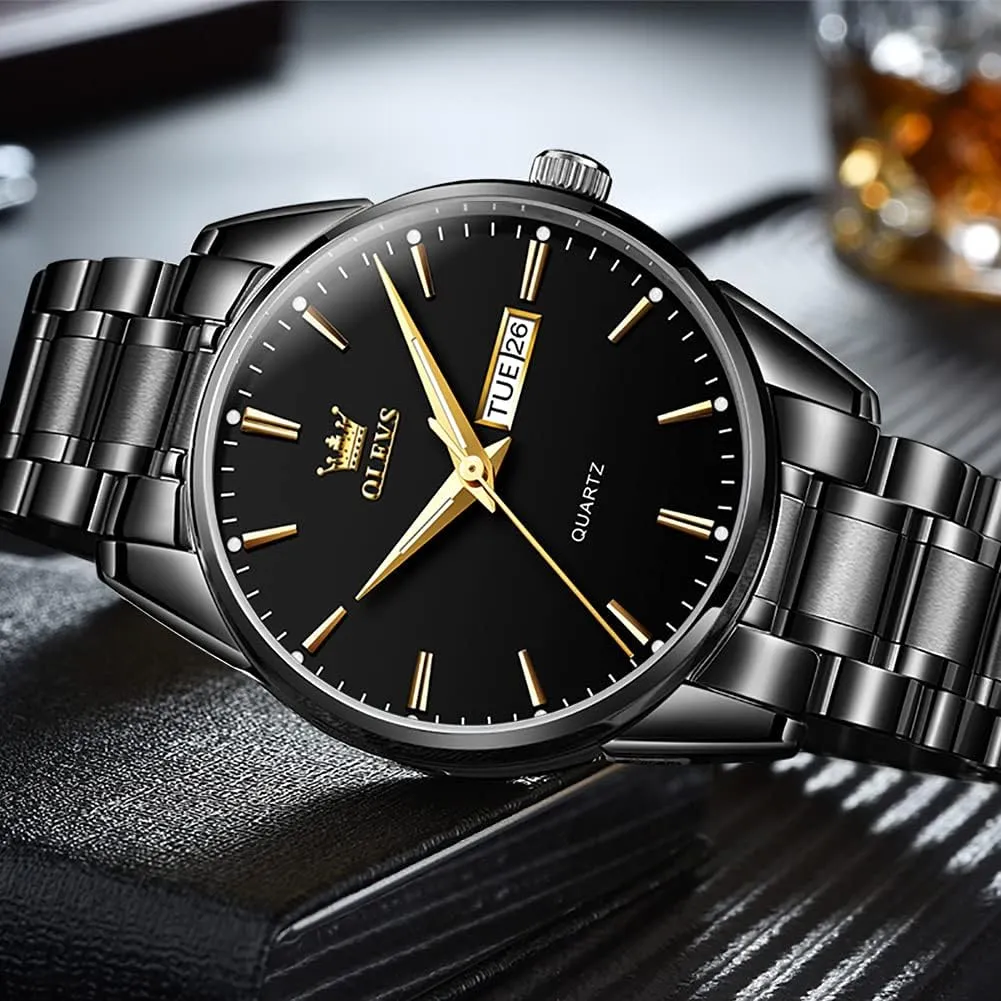 OLEVS Mens Gold Watches Analog Quartz Business Dress Watch Day Date Stainless Steel Classic Luxury Luminous Waterproof Casual Male Wrist Watches