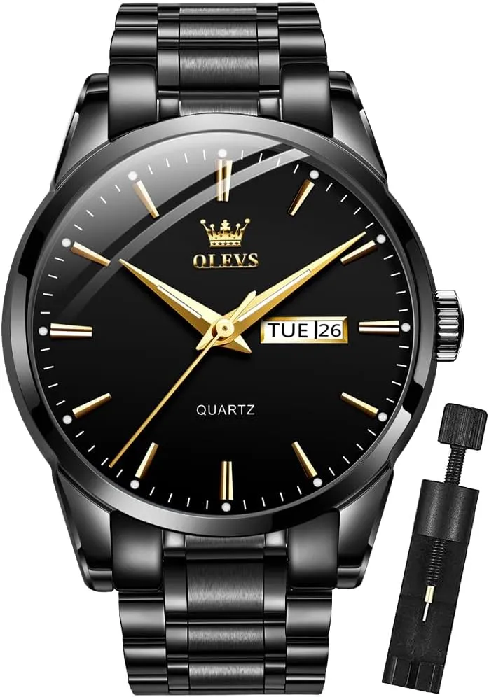 OLEVS Mens Gold Watches Analog Quartz Business Dress Watch Day Date Stainless Steel Classic Luxury Luminous Waterproof Casual Male Wrist Watches