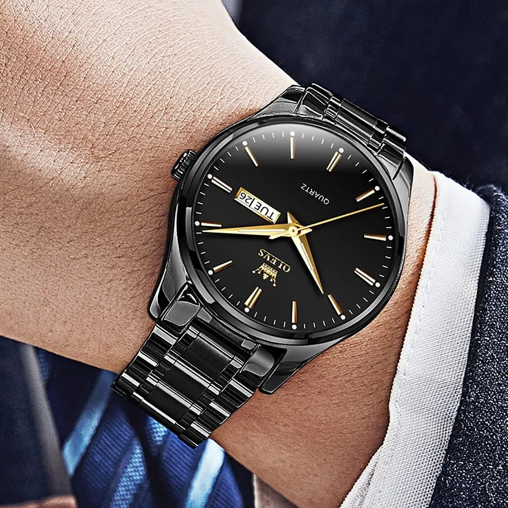 OLEVS Mens Gold Watches Analog Quartz Business Dress Watch Day Date Stainless Steel Classic Luxury Luminous Waterproof Casual Male Wrist Watches