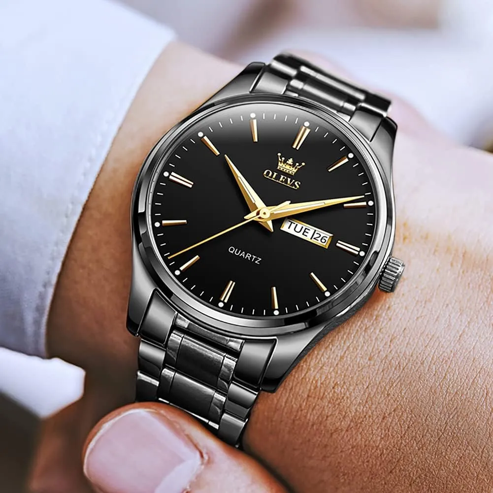OLEVS Mens Gold Watches Analog Quartz Business Dress Watch Day Date Stainless Steel Classic Luxury Luminous Waterproof Casual Male Wrist Watches