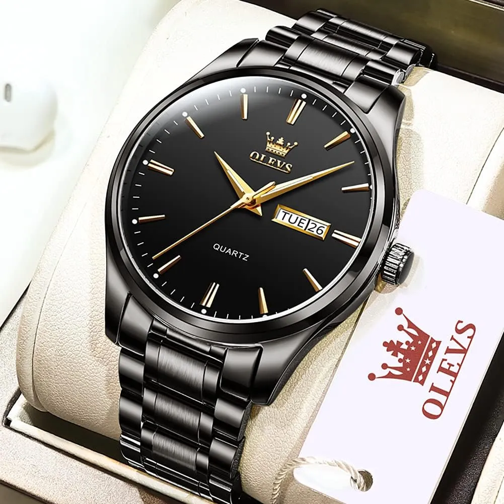 OLEVS Mens Gold Watches Analog Quartz Business Dress Watch Day Date Stainless Steel Classic Luxury Luminous Waterproof Casual Male Wrist Watches