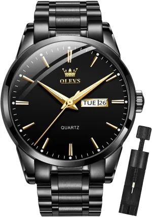 OLEVS Mens Gold Watches Analog Quartz Business Dress Watch Day Date Stainless Steel Classic Luxury Luminous Waterproof Casual Male Wrist Watches