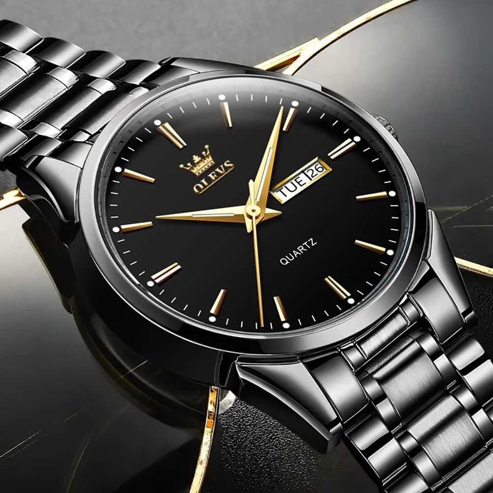 OLEVS Mens Gold Watches Analog Quartz Business Dress Watch Day Date Stainless Steel Classic Luxury Luminous Waterproof Casual Male Wrist Watches