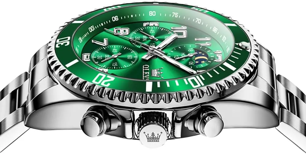 OLEVS Mens Watches Chronograph Luxury Dress Moon Phase Two Tone Stainless Steel Waterproof Luminous Business Calendar Wrist Watch