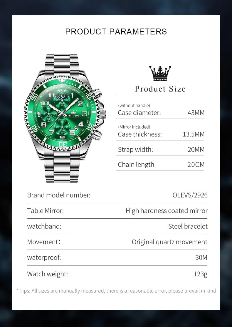 OLEVS Mens Watches Chronograph Luxury Dress Moon Phase Two Tone Stainless Steel Waterproof Luminous Business Calendar Wrist Watch