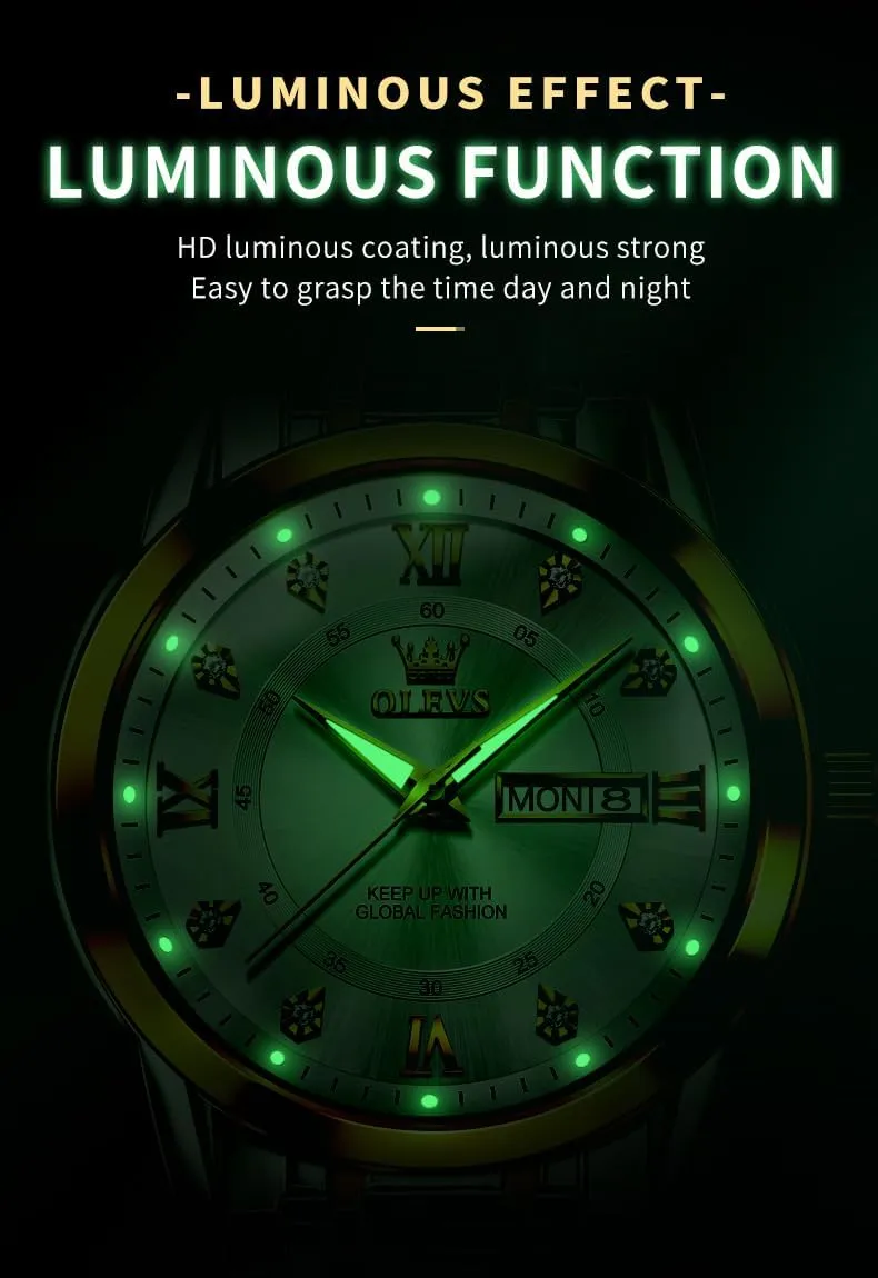 OLEVS Watch for Men Classic Business Dress Analog Quartz Stainless Steel Waterproof Luminous Date Diamond Men Silver Watch