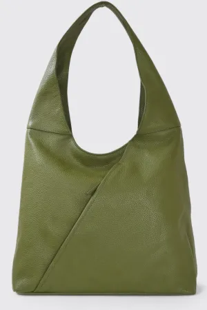 Olive Green Zip Leather Shoulder Hobo Bag