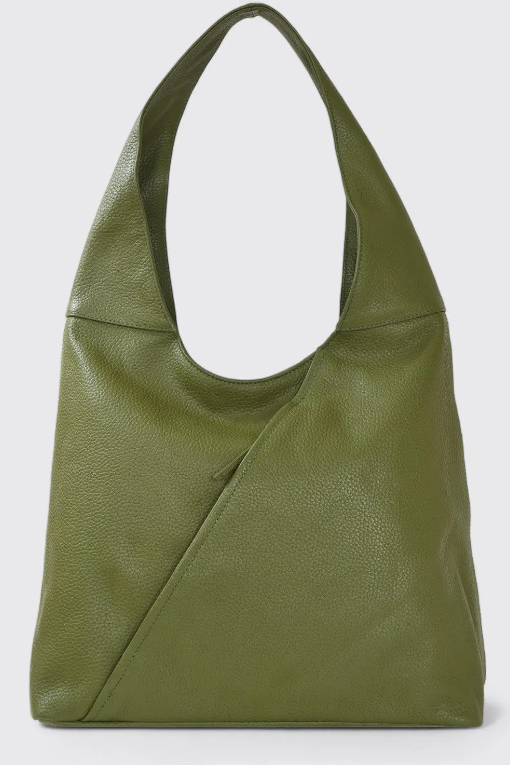 Olive Green Zip Leather Shoulder Hobo Bag