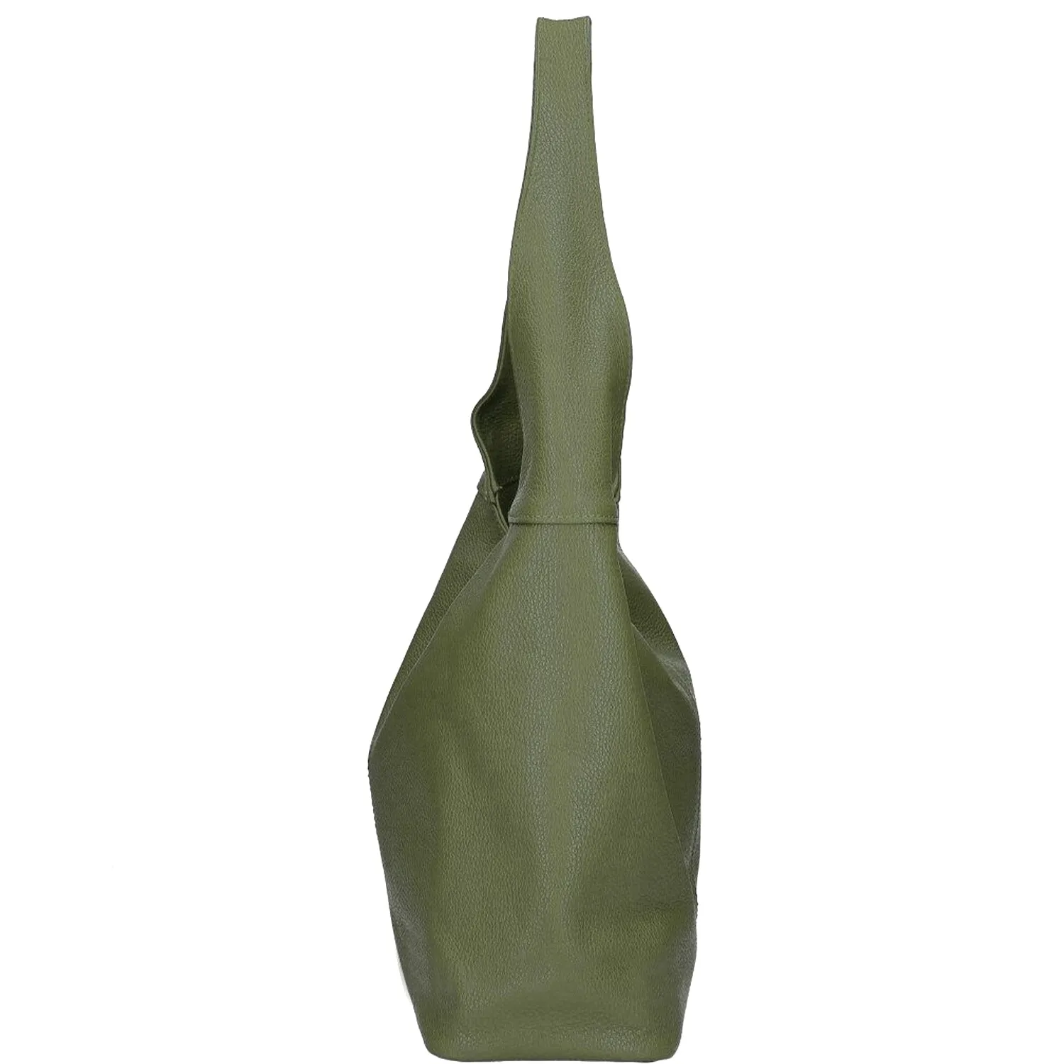 Olive Green Zip Leather Shoulder Hobo Bag