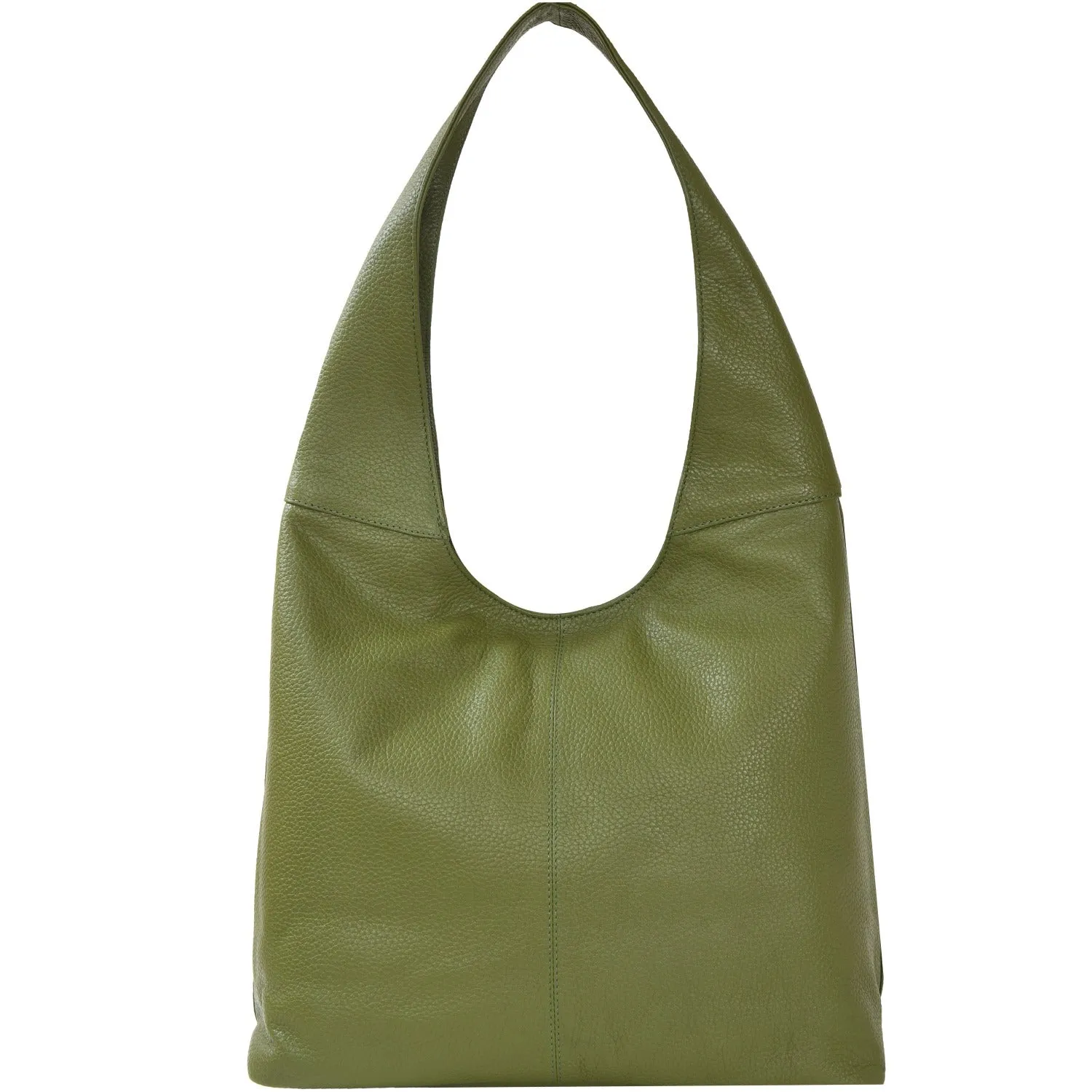 Olive Green Zip Leather Shoulder Hobo Bag