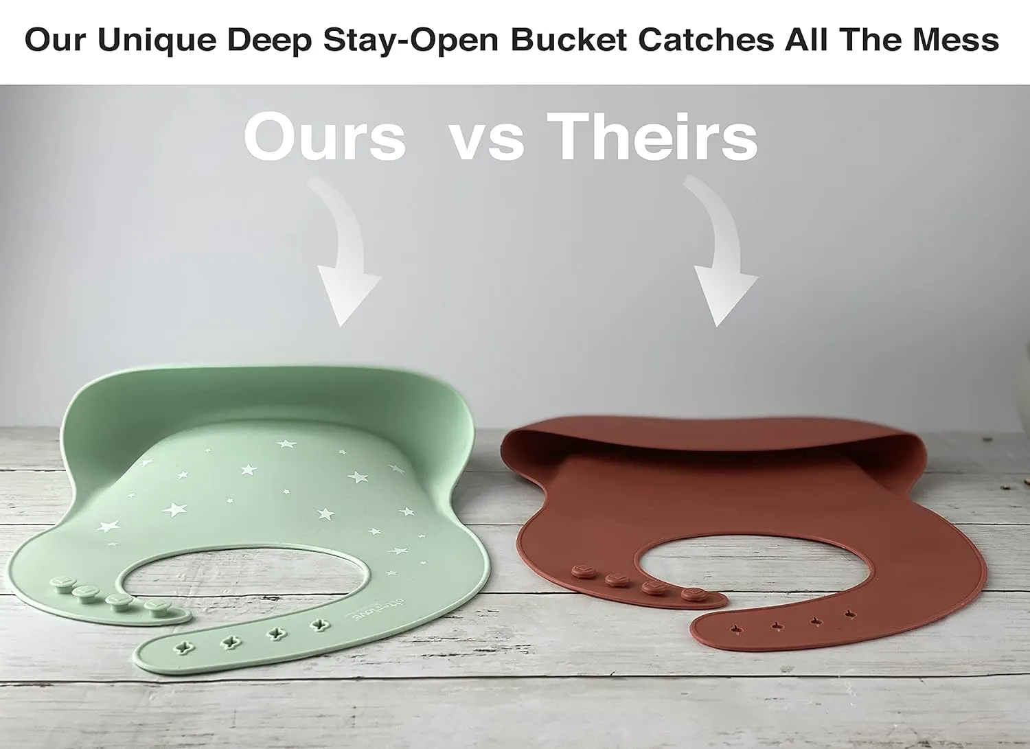otterlove Silicone Baby Bibs with No Fillers, Wide Food Catching Pocket, Mint and Smoke, Pack of 2