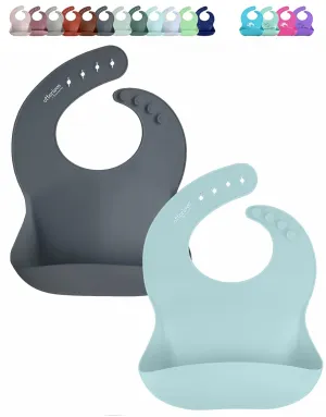 otterlove Silicone Baby Bibs with No Fillers, Wide Food Catching Pocket, Mint and Smoke, Pack of 2