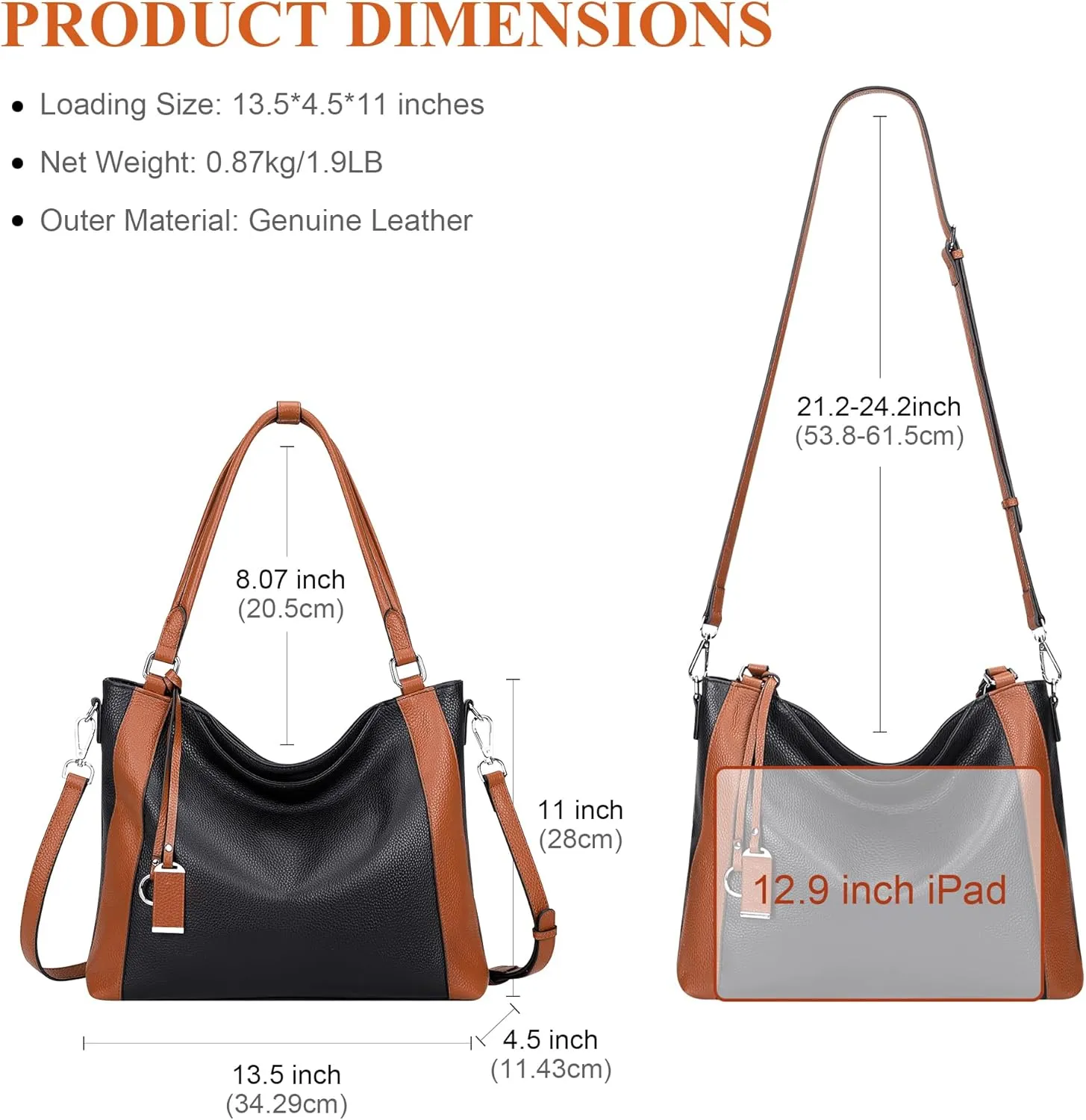 Over Earth Genuine Leather Purses for Women Casual Hobo Shoulder Handbags Large Crossbody Bags