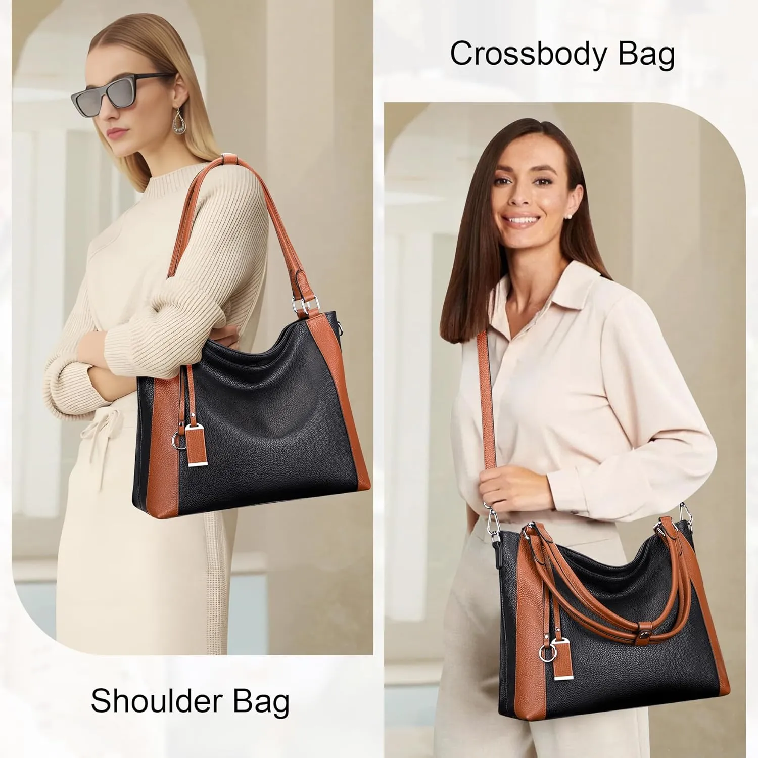 Over Earth Genuine Leather Purses for Women Casual Hobo Shoulder Handbags Large Crossbody Bags