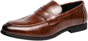 Oxford Shoes for Men Classic Slip On Breathable Party Leather Shoes Low Top Non Slip Rubber Sole Loafers