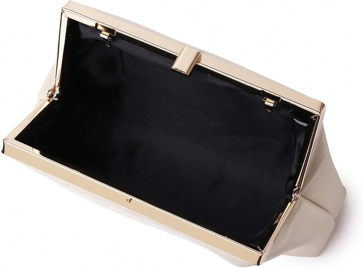 OYOANGLE Women's Kiss Lock Top Handle Solid Evening Bag Chain Shoulder Strap Glamorous Clutch Purses