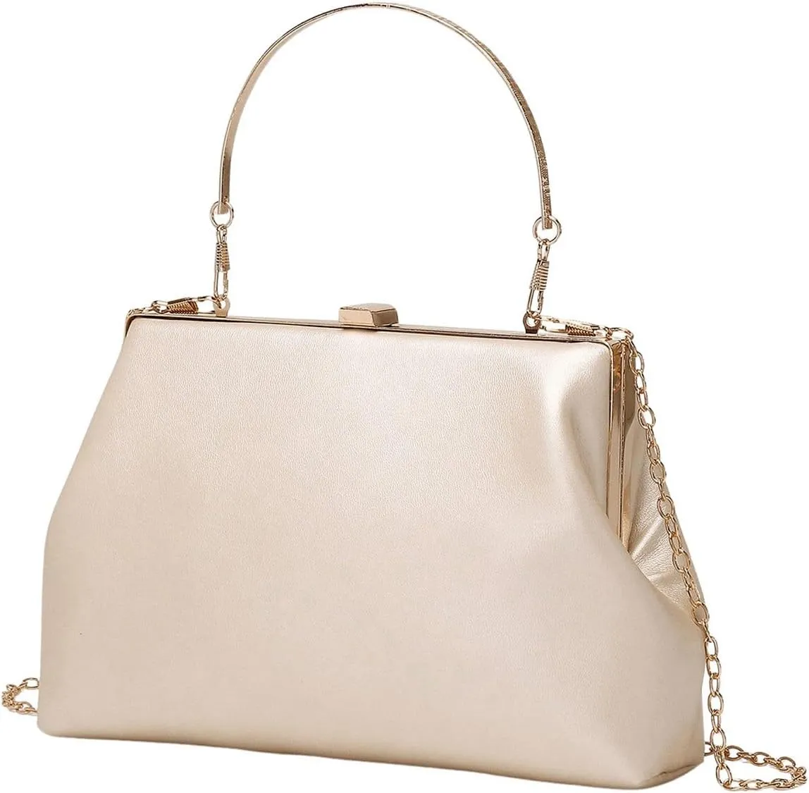 OYOANGLE Women's Kiss Lock Top Handle Solid Evening Bag Chain Shoulder Strap Glamorous Clutch Purses