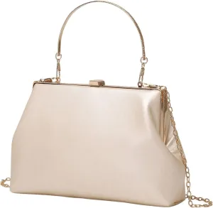 OYOANGLE Women's Kiss Lock Top Handle Solid Evening Bag Chain Shoulder Strap Glamorous Clutch Purses