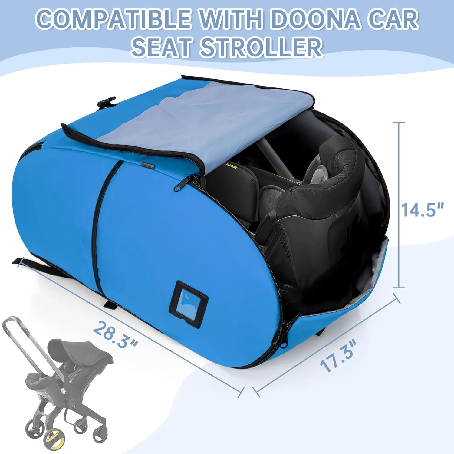 Padded Car Seat Travel Bag Compatible with Doona, Infant Car Seat Travel Bag, Foldable Car Seat Stroller Gate Check Bag for Airplane (Blue)