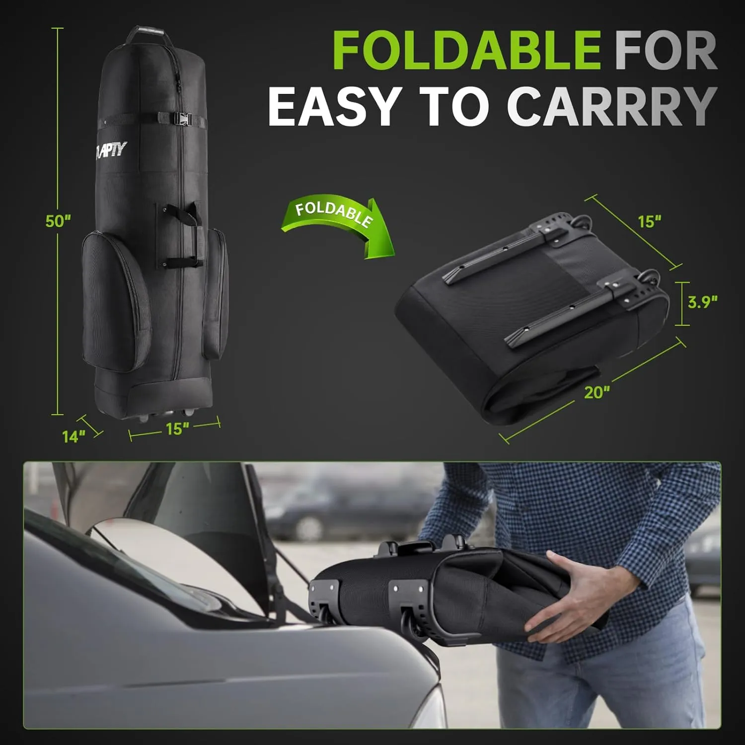 Padded Golf Club Travel Bag with Wheels, Golf Luggage Case Cover for Airlines - 1200D Wear-Resistant Oxford, Waterproof Coating Layer, Universal Size