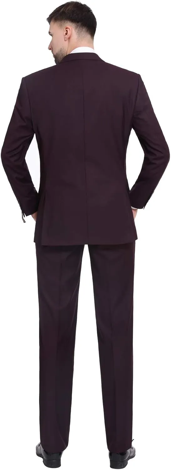 P&L Men's Suit 2 Piece Classic Fit Suits for Men Premium Business Suit Jacket & Pleated Pants Set for Wedding Prom