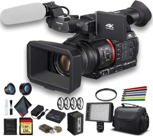 Panasonic AG-CX350 4K Camcorder (AG-CX350) W/Padded Case, 128GB Memory Card, Lens Attachments, Wire Straps, LED Light, and More (Renewed)
