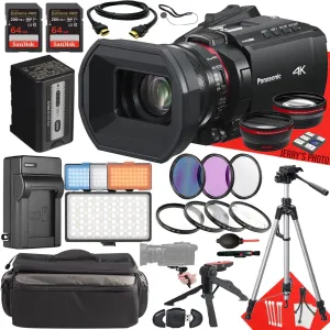 Panasonic HC-X1200 UHD 4K HDMI Camcorder with 24x Zoom   2PC 64 GB Memory   Extra Battery   LED Light   Filters   Tripod   More (26pc Bundle)