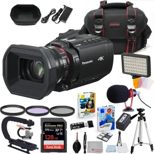 Panasonic HC-X1200 UHD 4K HDMI Camcorder with 24x Zoom Bundle   Accessory Package Including 128GB Extreme Pro Memory, LED Light, HD Filters, Bag, Editing Software Package & More (23 Items)