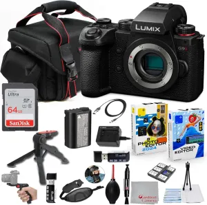 Panasonic Lumix G9 II Mirrorless Camera (DC-G9M2BODY) Bundle   Accessory Kit with 64GB Ultra Memory, Hand Grip Tripod, Carry Case, Editing Software Package & More (22 Items)