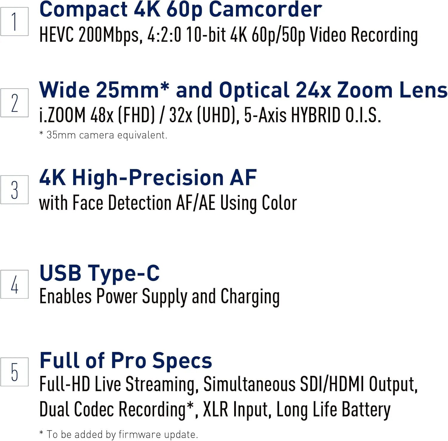 Panasonic X2100 4K Camcorder for Directors, Wide Angle Telephoto Lens with 24X Zoom, Hybrid O.I.S.,Lightweight Heat Dispersing Design, Detachable Handle - HC-X2100
