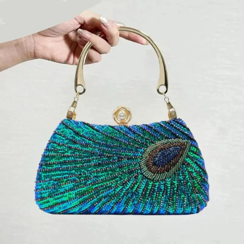 Peacock Beads Bling Clutch
