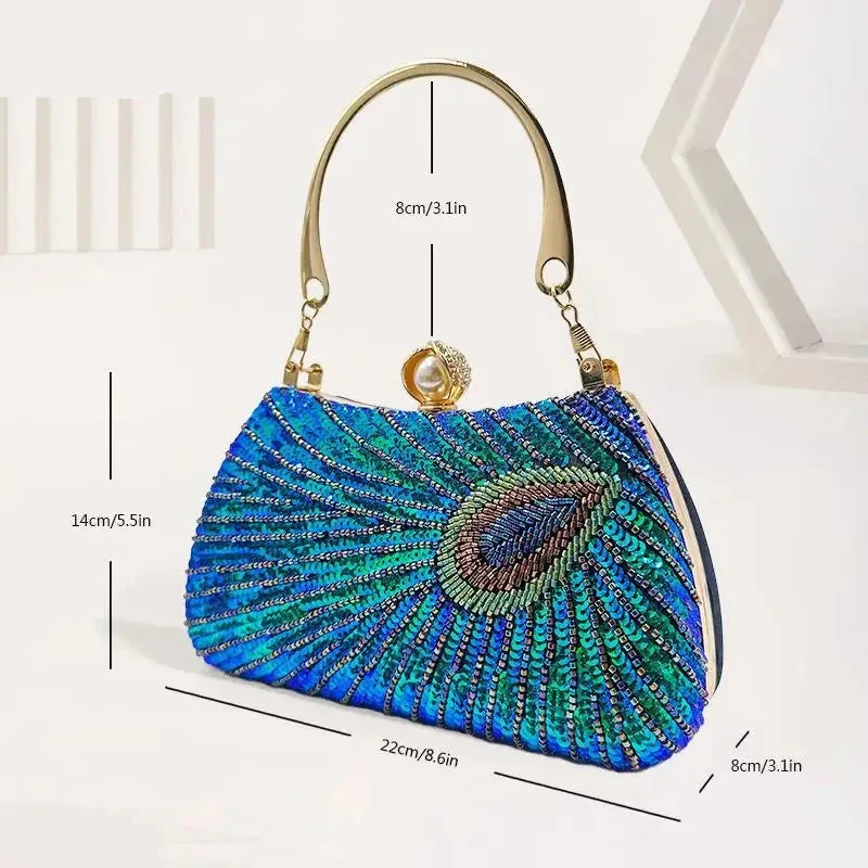 Peacock Beads Bling Clutch