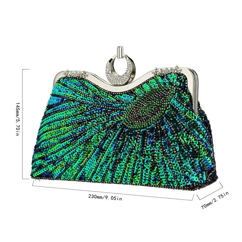 Peacock Beads Bling Clutch