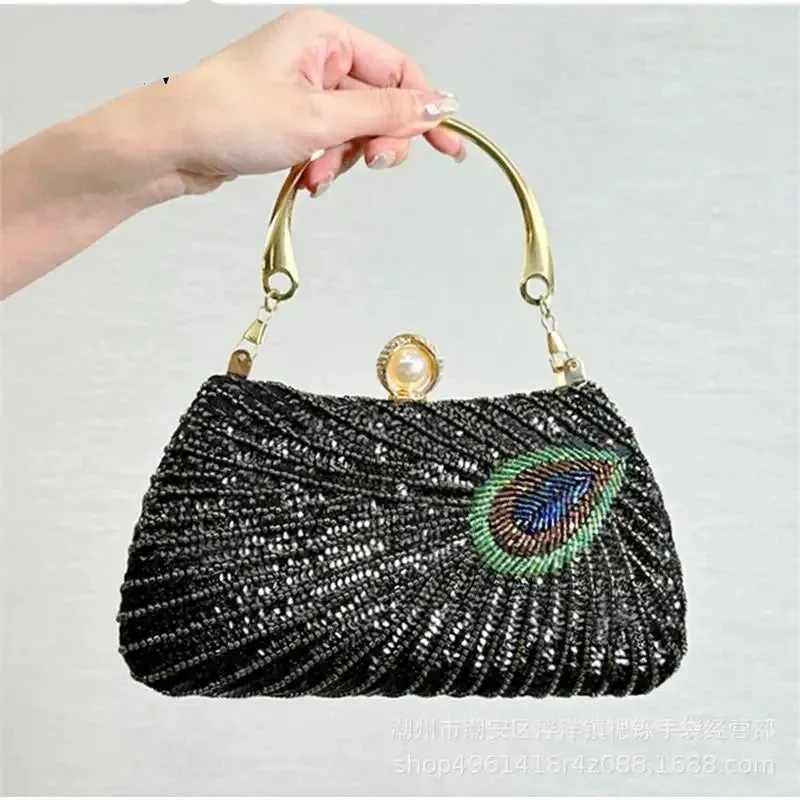 Peacock Beads Bling Clutch