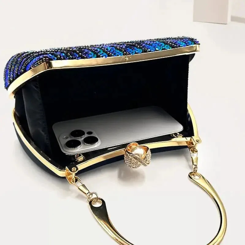 Peacock Beads Bling Clutch