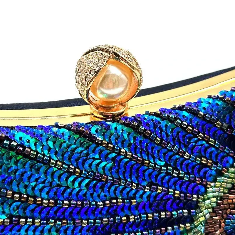 Peacock Beads Bling Clutch