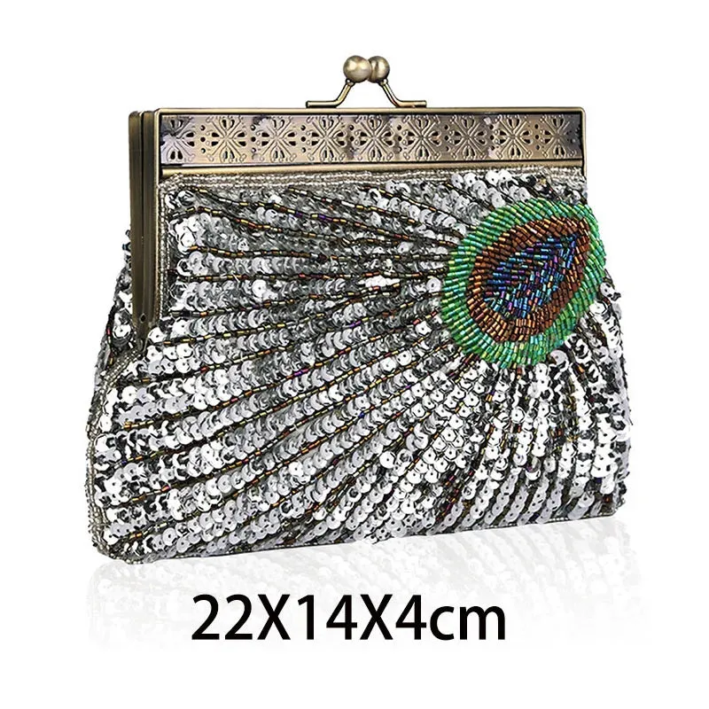 Peacock Beads Bling Clutch