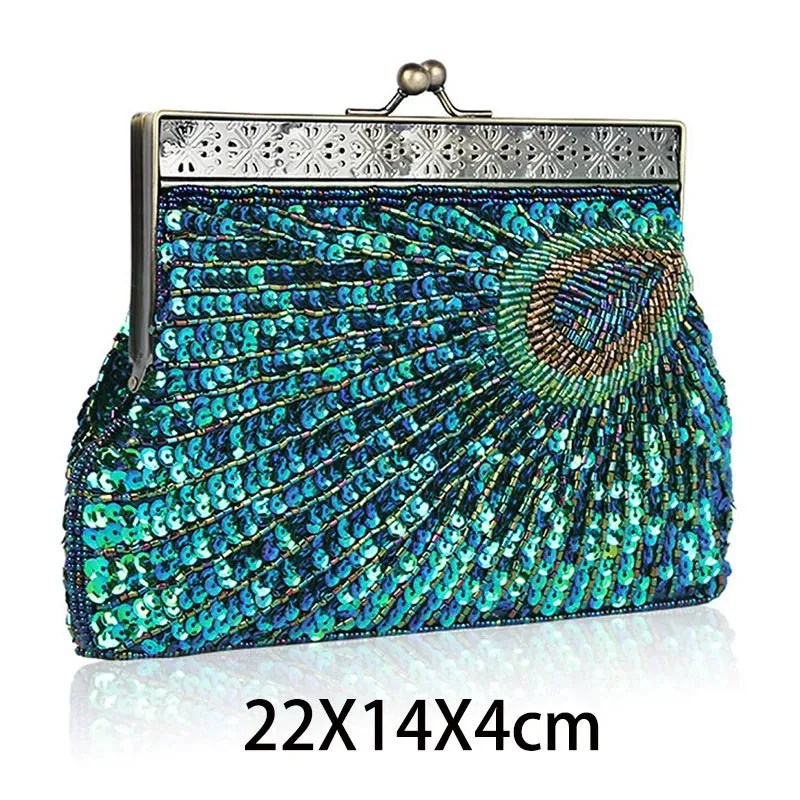 Peacock Beads Bling Clutch