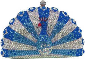 Peacock Crystal Clutch Purses for Women Sparkly Rhinestone Evening Handbags Party Wedding Glitter Purse A-Purple&Silver