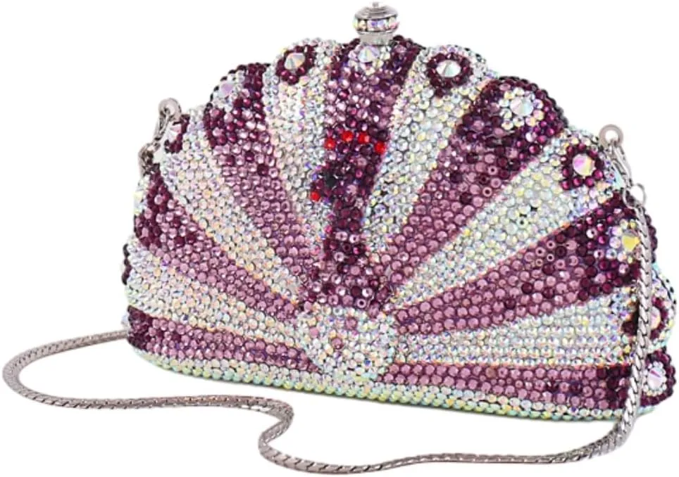 Peacock Crystal Clutch Purses for Women Sparkly Rhinestone Evening Handbags Party Wedding Glitter Purse A-Purple&Silver