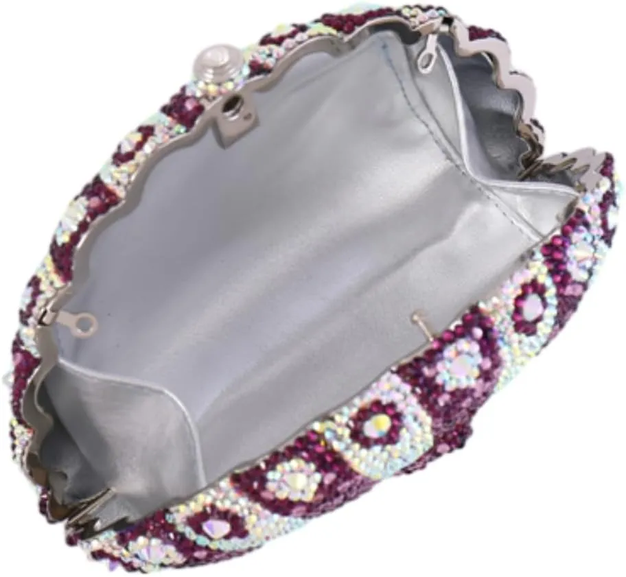 Peacock Crystal Clutch Purses for Women Sparkly Rhinestone Evening Handbags Party Wedding Glitter Purse A-Purple&Silver