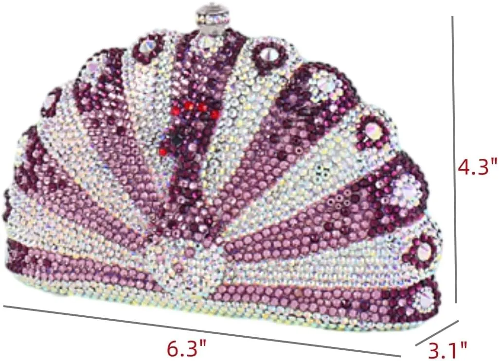 Peacock Crystal Clutch Purses for Women Sparkly Rhinestone Evening Handbags Party Wedding Glitter Purse A-Purple&Silver