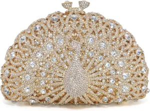 Peacock Luxury Rhinestone Crystal Evening Clutch Bag Sparkly Bride Wedding Party Purses for Women