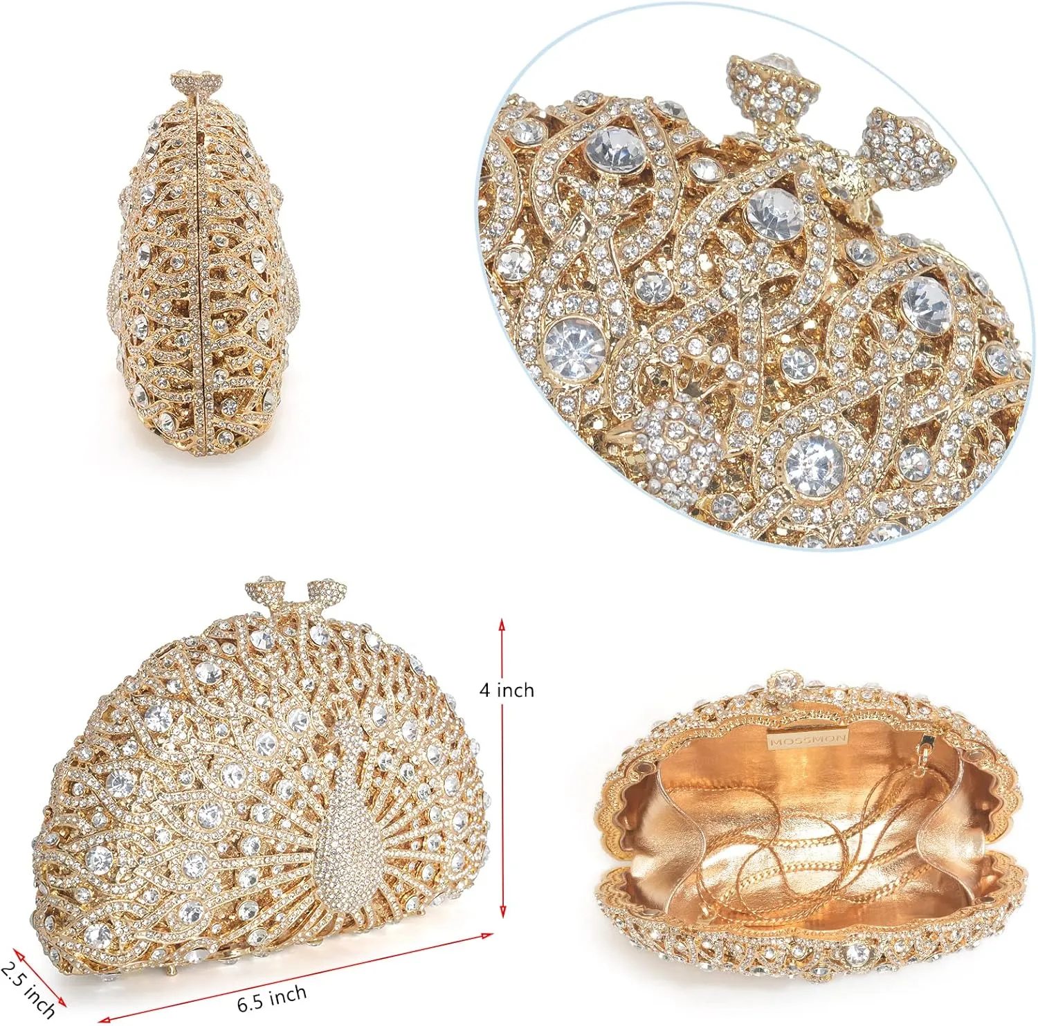 Peacock Luxury Rhinestone Crystal Evening Clutch Bag Sparkly Bride Wedding Party Purses for Women