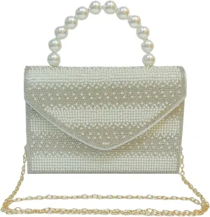 Pearl Clutch Purse for Women, Beaded Evening Handbag, Envelope Crossbody Shoulder Bag, Sparkly Top-handle Totes