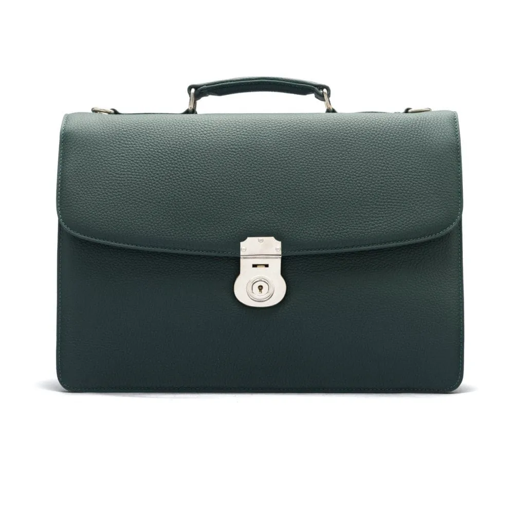 Pebble Grain Harvard Leather Briefcase - Green