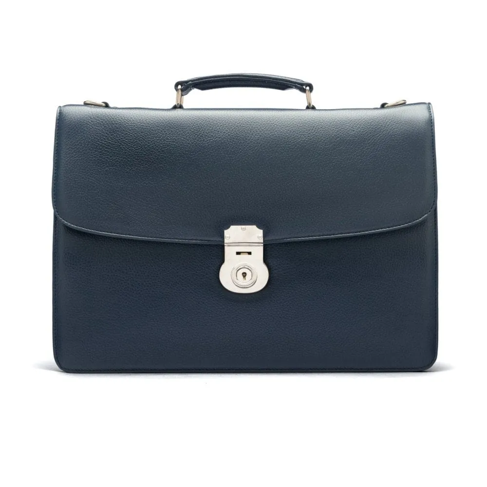 Pebble Grain Harvard Leather Briefcase - Navy