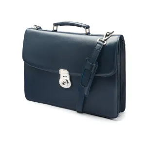 Pebble Grain Harvard Leather Briefcase - Navy